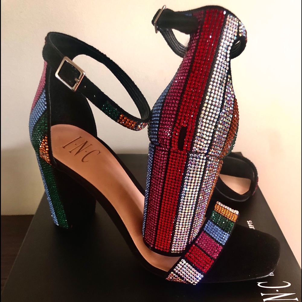 INC multi-colored crystal dress sandals
